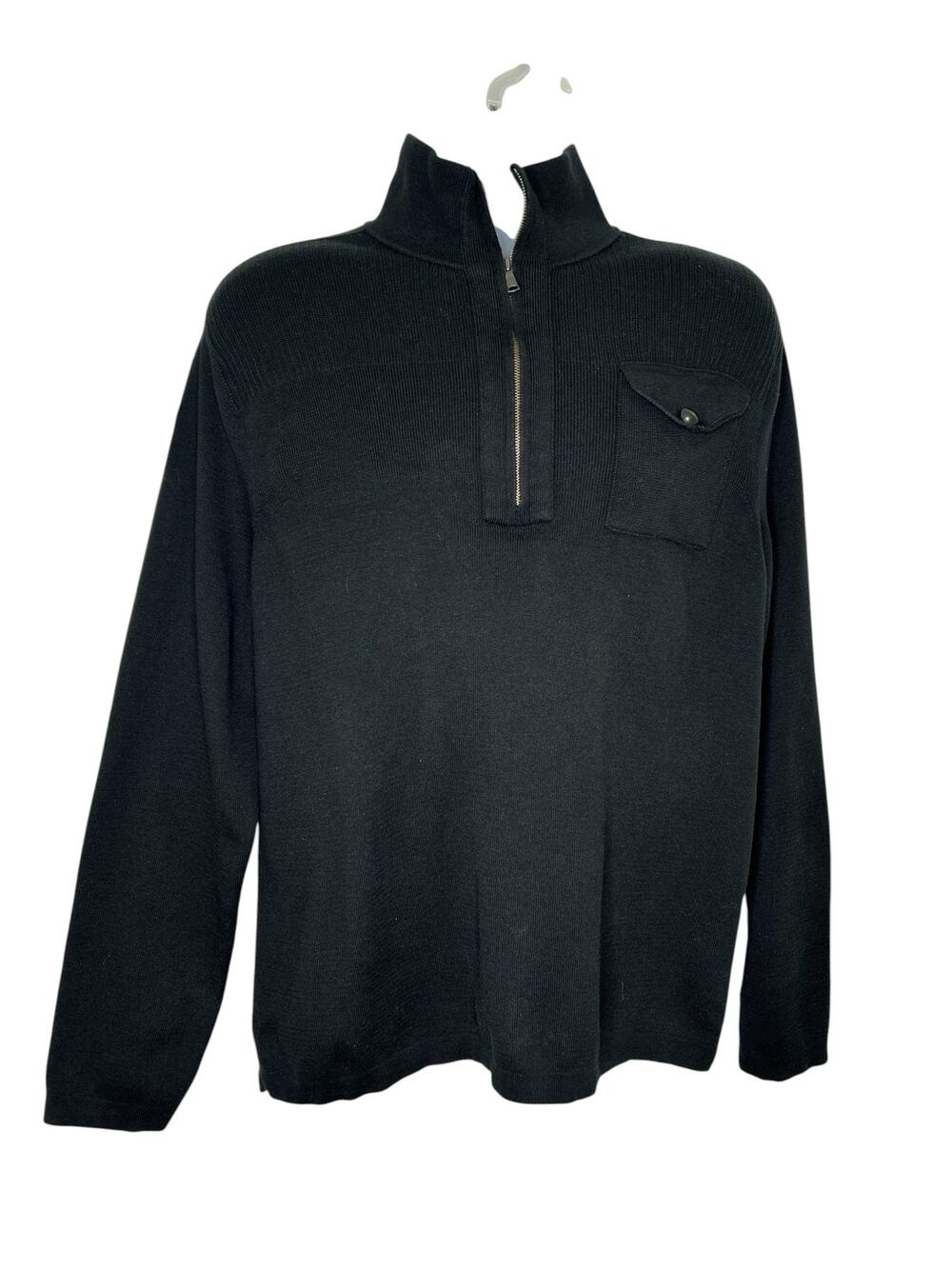 Banana Republic Mens Black Wool Cotton 1/4 Zip Mock Neck Pullover Sweater XL